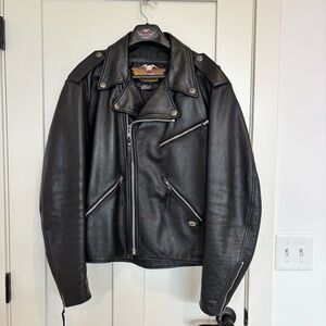 Harley Davidson Men's Large Black 100% Leather Riding Motorcycle Jacket Tassels